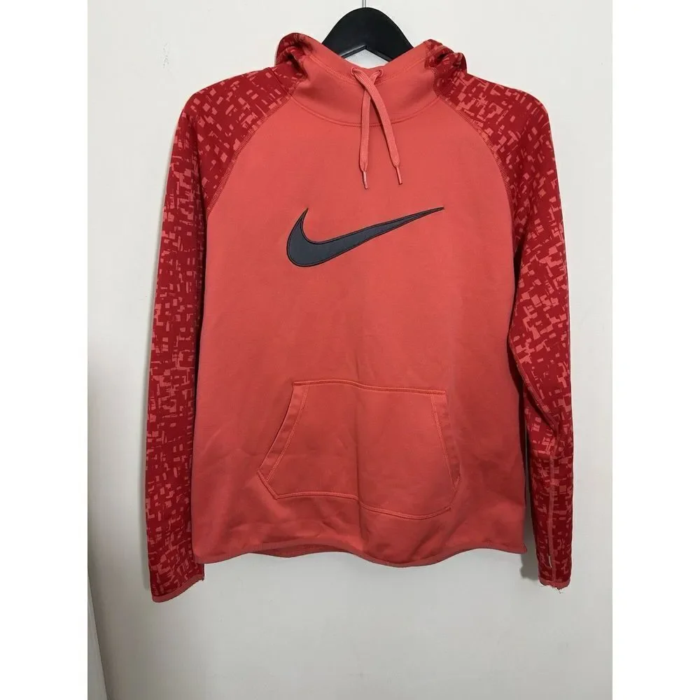 Nike Dri-Fit Hoodie Sweatshirt Women's Thumb Hole Cuffs Graphic Print Red Large
